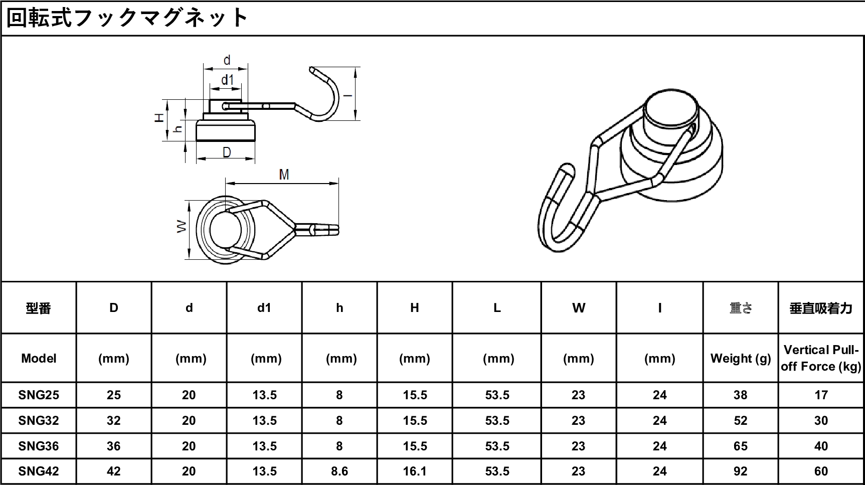 回転式フックマグネット